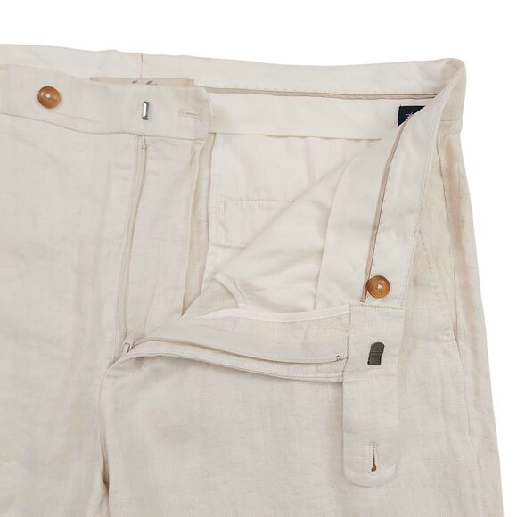 MNG by Mango Pants Mens 36x33 Beige 100% Linen Tailored Flat Front Travel Beach - Picture 4 of 13